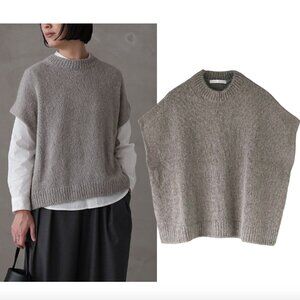 EVAM EVA taupe short sleeve alpaca sweater sz 2 M